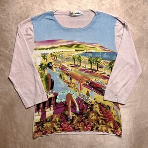 Vintage Y2K Hot Mustard Monte Carlo Shirt Silk Blend Multicolor Beaded Tropical